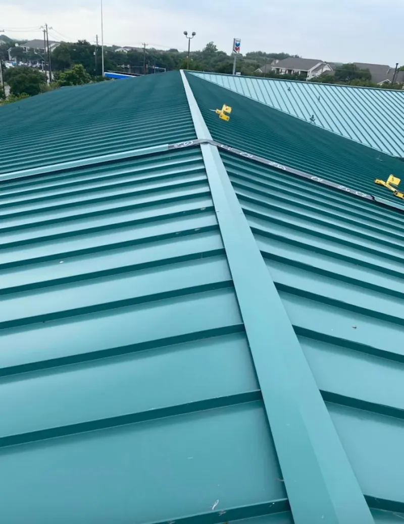 Green commercial metal roof ridge and valley for Metal Roof Repair in Maumelle